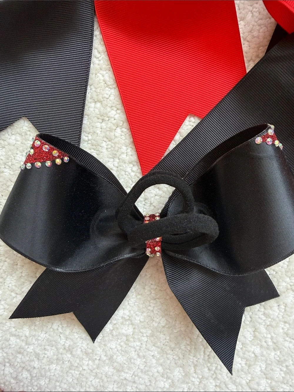 Red and Black Kids Hair Bows - Pack of Cheer Bow Hair Ties